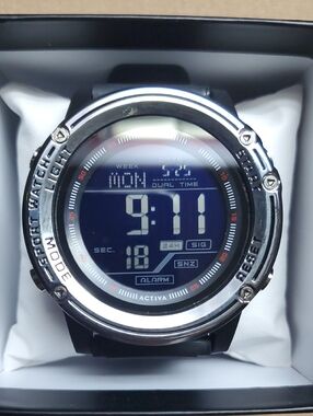 Ativa Black and Silver Digital Dual-Time Sport Watch